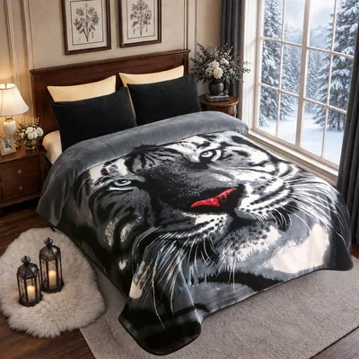 White Tiger Face Print Blanket Bold Big Cat Design