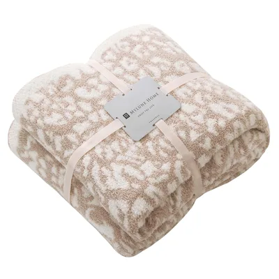 Khaki Leopard Print Blanket: Soft Animal Pattern Throw