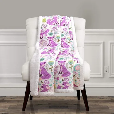 Purple Fox Floral Pattern Blanket: whimsical purple foxes and flowers
