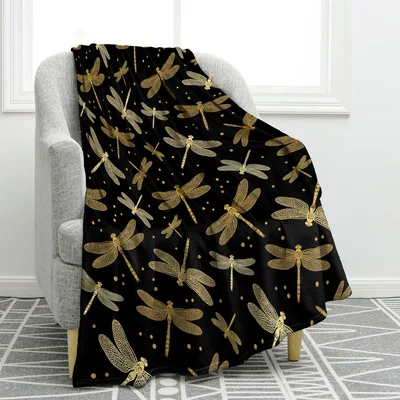 Golden Dragonfly Pattern Blanket featuring metallic gold insects