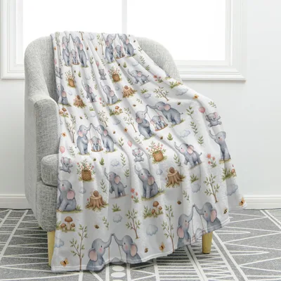 Elephant Family Pattern Blanket featuring cute watercolor elephants