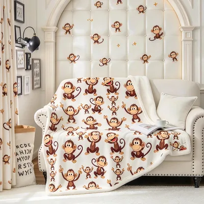 Cute Monkeys Pattern Blanket featuring playful cartoon monkeys