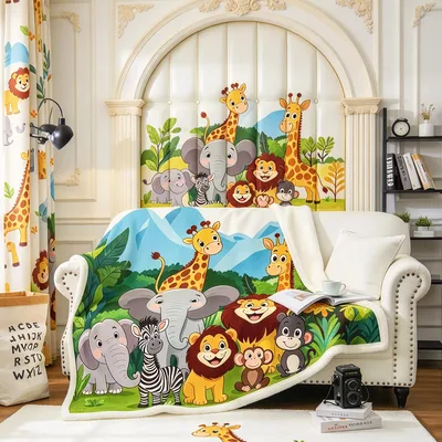 Cartoon Safari Animals Blanket: Friendly Zoo Friends for Cozy Days