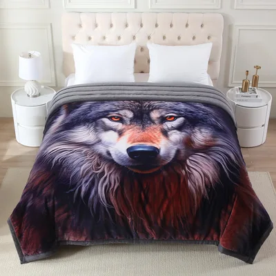 Wolf Face Portrait Blanket: Realistic Canine Art for Nature Lovers