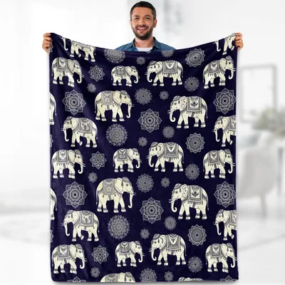 Elephants and Mandalas Pattern Blanket for Boho Lovers