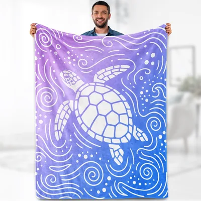 Turtle Swirl Ocean Art Blanket: Sea Turtle Design on Gradient