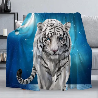White Tiger Under Starry Blanket: Majestic Feline Art for Night Lovers