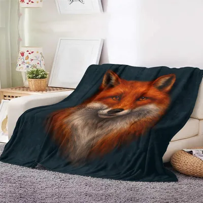 Red Fox Face Portrait Blanket
