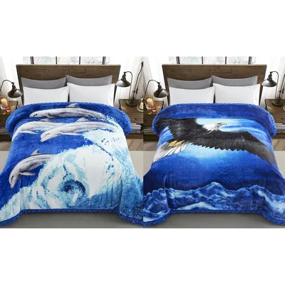 Blue Wave Animal Print Blanket: Dolphins and Eagles on Blue Waves