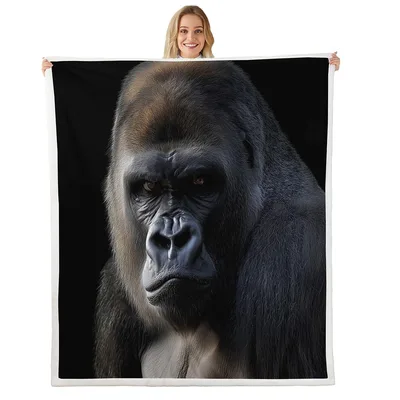 Gorilla Face Photo Blanket: Realistic Ape Portrait on Black Background