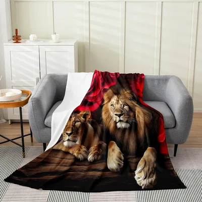 Lion Family Pattern Blanket: Majestic Lion and Lioness Print