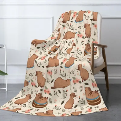 Capybara Friends Pattern Blanket: Cozy Floral Rodent Design
