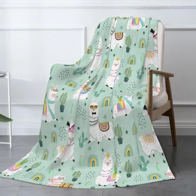 Llama Cactus Pattern Blanket: Whimsical Llamas and Desert Rainbows