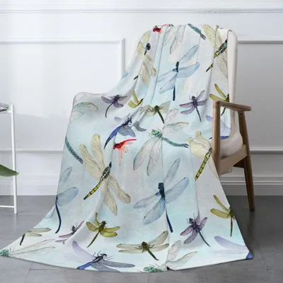 Watercolor Dragonfly Pattern Blanket features delicate