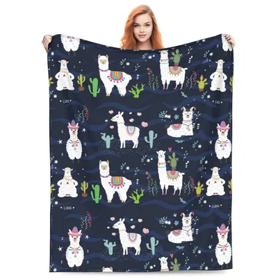 Cute Llama Pattern Blanket: Whimsical Andean Animals with Cacti