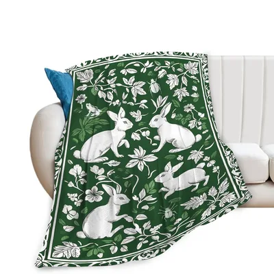 Botanical Rabbit Pattern Blanket: Hare and Insect Art Design