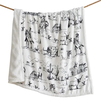 Animal Line Drawings Pattern Blanket: Western Ranch Life Sketches