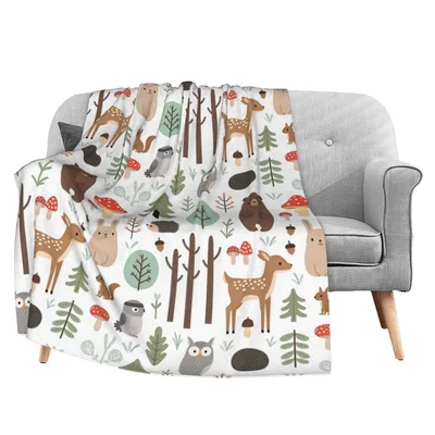 Woodland Animals Forest Pattern Blanket: Cute Deer and Owl Design