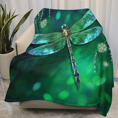 Dragonfly on Green Blanket: Glowing Insect Art for Nature Lovers