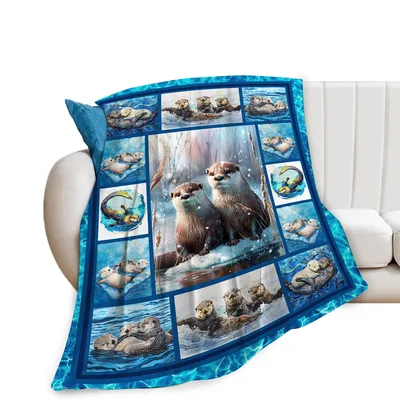 Otters in Framed Panels Blanket: Cozy Otter Collage Design