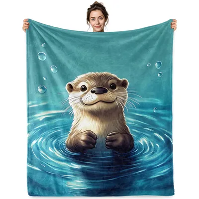 Cute Otter in Ripples Blanket: Ocean Blue Water Design