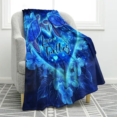 Sea Turtle Blue Floral Blanket: Love Turtles Design