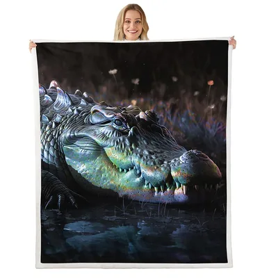 Alligator in Dark Water Blanket: A Realistic Reptile Print