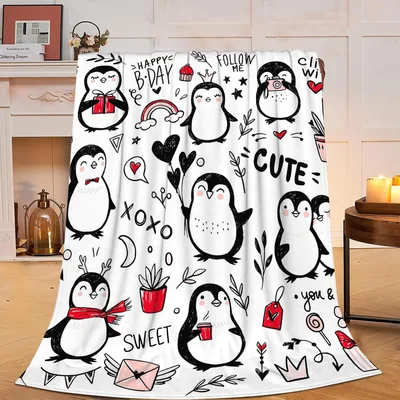 Cute Penguins Pattern Blanket featuring hand-drawn penguins