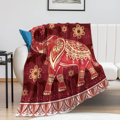 Golden Elephant Mandala Pattern Blanket