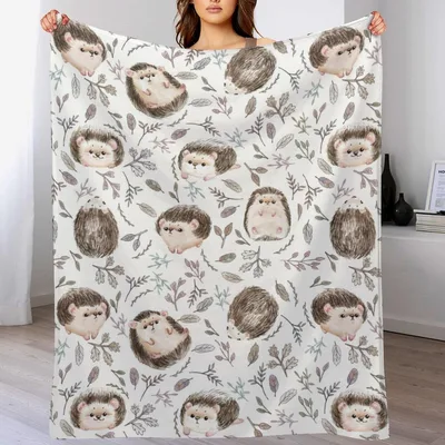 Cute Hedgehog Pattern Blanket: Watercolor Spiky Friends and Leaves