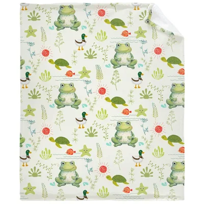 Frogs and Turtles Pattern Blanket: A Whimsical Pond Scene