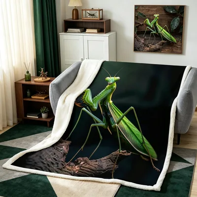 Praying Mantis Photo Blanket: Green Insect Art for Nature Lovers