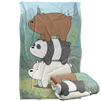 Bear Stack Cartoon Bears Blanket: Three Stacked Bears in Forest Scene
