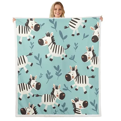 Dancing Zebra Pattern Blanket: Playful Striped Animals on Teal