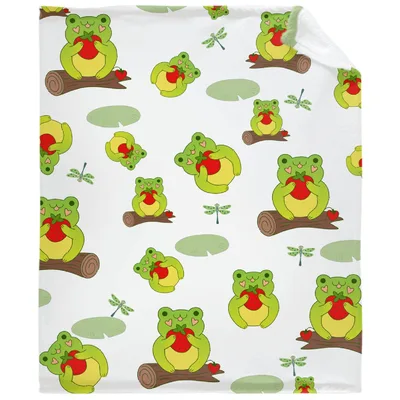 Frogs on Lily Pads Pattern Blanket: Cute Frog with Strawberry Design