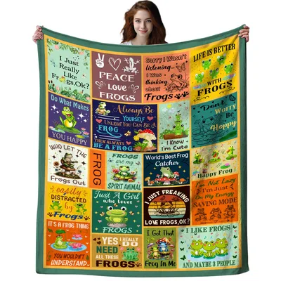 Funny Frogs Word Pattern Blanket featuring playful slogans