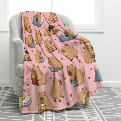 Capybara Pattern Pink Kawaii Blanket for Cozy Animal Lovers