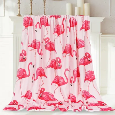 Pink Flamingo Pattern Blanket: Tropical Birds on Soft Fleece
