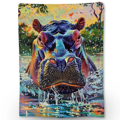 Colorful Hippo Abstract Art Blanket featuring a vibrant purple