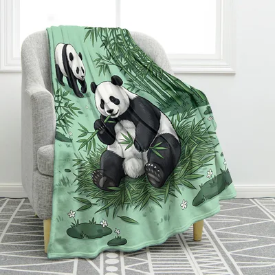 Panda Bamboo Forest Bear Blanket: Cute Green Bamboo Forest Bear Throw