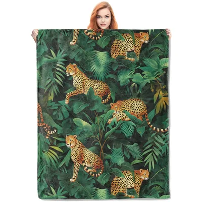 Cheetahs in Tropical Jungle Blanket: Wild Animal Print Design