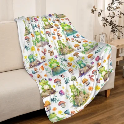 Cute Frogs and Mushrooms Blanket