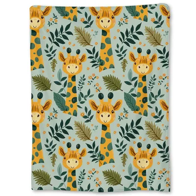 Cute Giraffes and Leaves Blanket features smiling giraffes