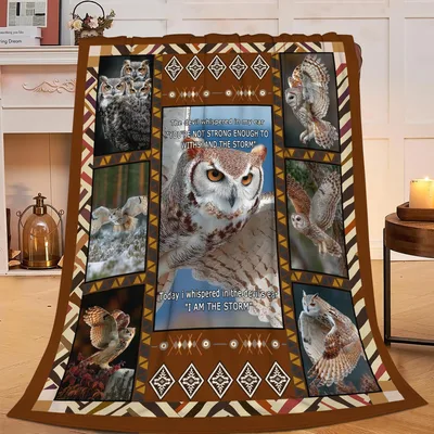Owl Wisdom Collage Design Blanket: Stormy Owl Quote Art