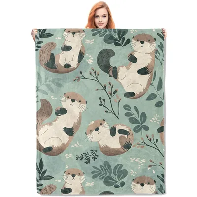 Cute Otters Pattern Blanket: Playful Waterfowl Design for Cozy Nooks