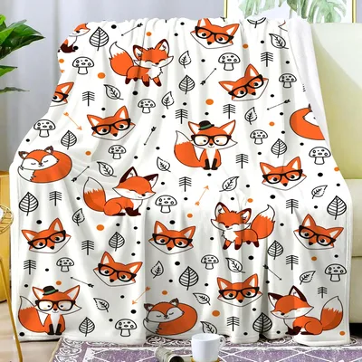 Cute Foxes Mushrooms Pattern Blanket for Woodland Lovers