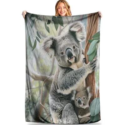 Koala Mother and Baby Blanket: Cozy Australian Wildlife Art