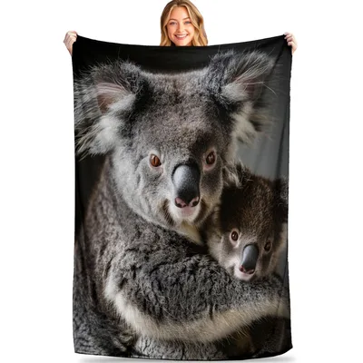 Koala Family Portrait Blanket: Realistic Mom and Baby Koala Design