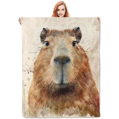 Watercolor Capybara Portrait Blanket: Artistic Rodent Design