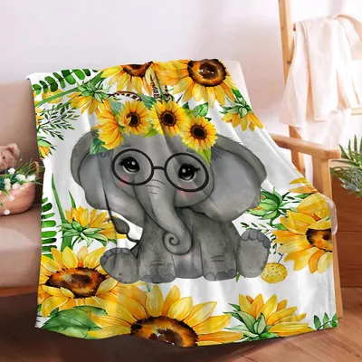 Sunflower Elephant with Glasses Blanket